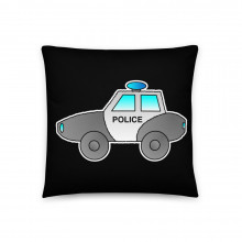Police Car Toy Cartoon Vehicle Pillow Cushion Black White