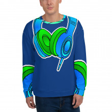 Unisex Giant DJ Headphones All Over Blue Green Sweatshirt