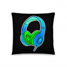 DJ Headphones Blue Green Pillow Cushion