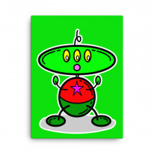 Green Shiny Robot Alien 3 Eyes Red Star Home Office Studio Classroom Canvas Print