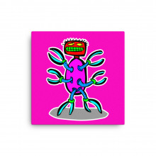 Razoricky Alien Monster Cyborg Cartoon Friendly Fun Pink Red Robot Canvas Print