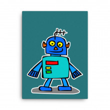 Blue Robot Teal Canvas Print Cute Cartoon Japanese Android Cartoon Alien Contemporary