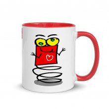 Boingy the Red Bouncing Valentines Day Love Heart Robot Spring Alien Cute Mug with Color Inside